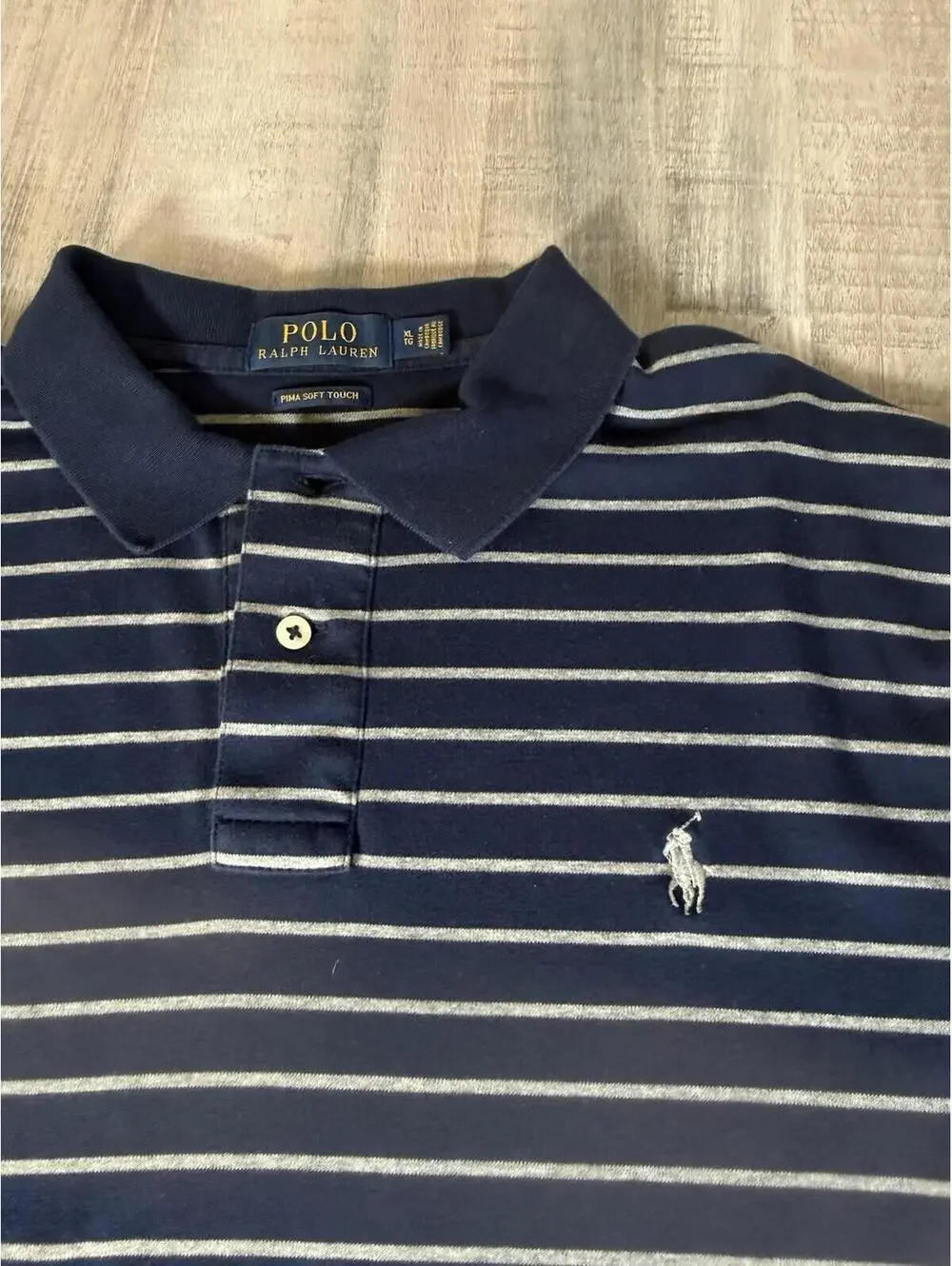 Ralph Lauren Shirt Men’s XL Blue/White Striped Pima Soft Touch Short Sleeve